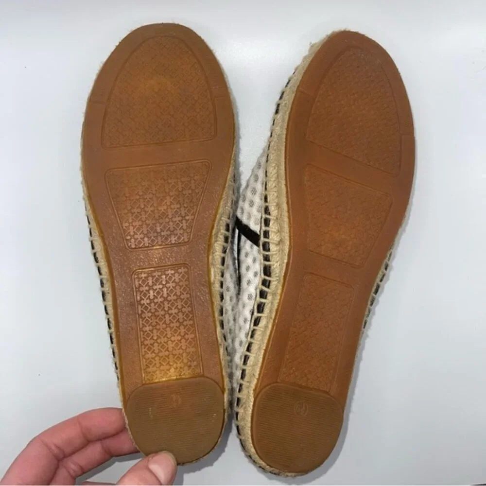 Tory Burch Espadrilles Women Size 6.5 US Black White Mesh Vegan‎ Leather Grenada